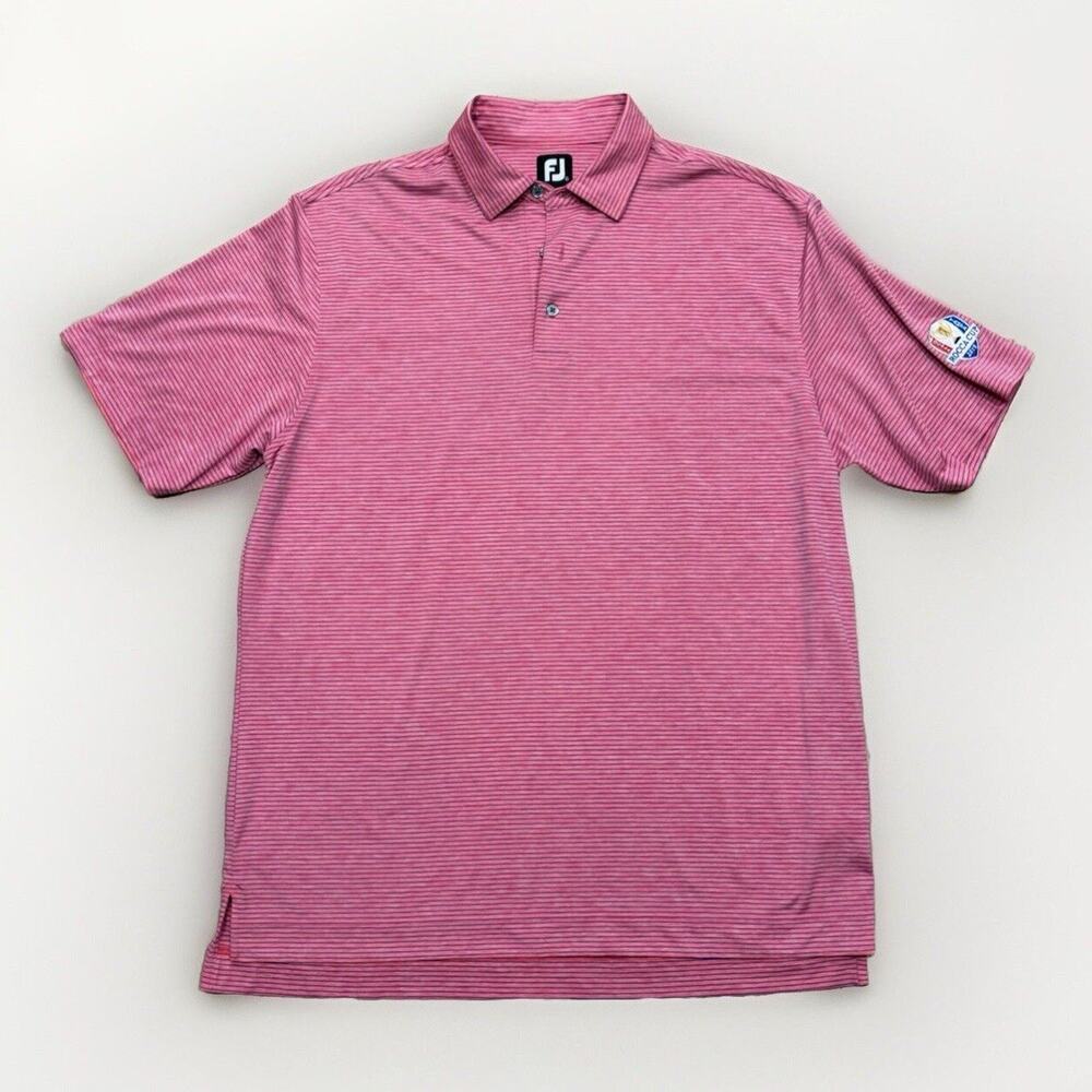 FootJoy Polo Shirt Mens XLarge Performance Pink Blue FJ Golf Short Sleeve Stripe